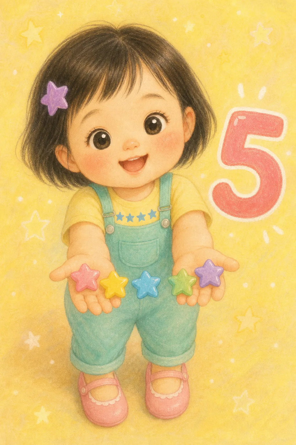 별이 손에 별사탕이 생겼어요!

반짝반짝, 다섯 개예요.