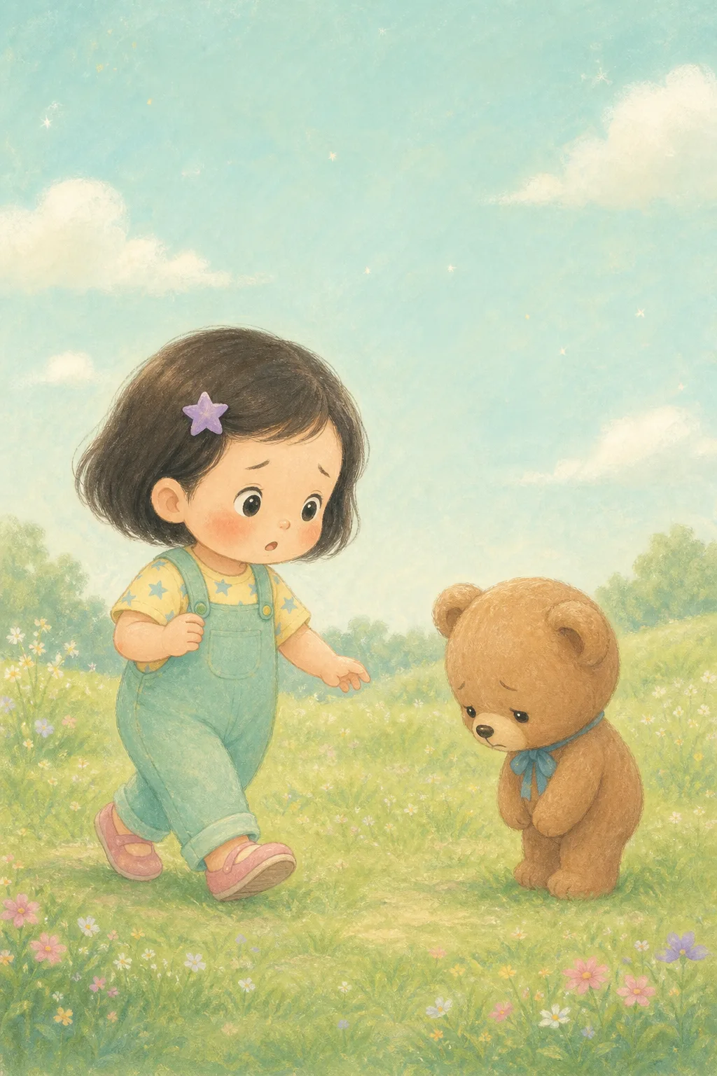 별이가 곰돌이를 만났어요.

곰돌이가 슬퍼 보여요.