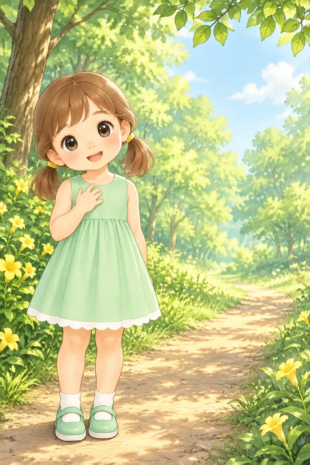 여름 아침, 미미는 민트색 원피스를 입고 숲 산책을 나섰어요.
그런데 가