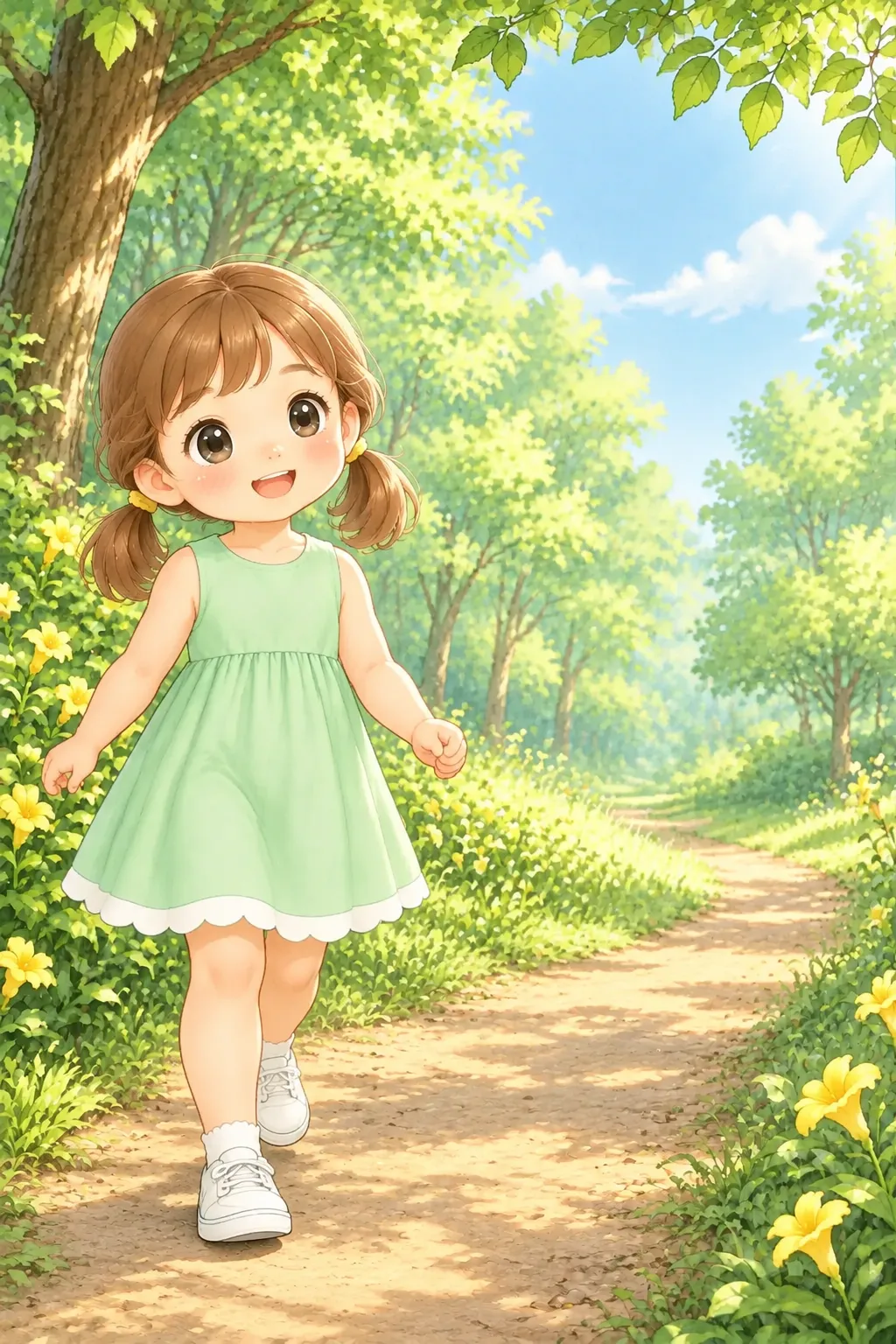 숲 입구에 서자 콩닥거림이 더 커졌어요. 미미는 곰곰이 생각하다가 활짝 
