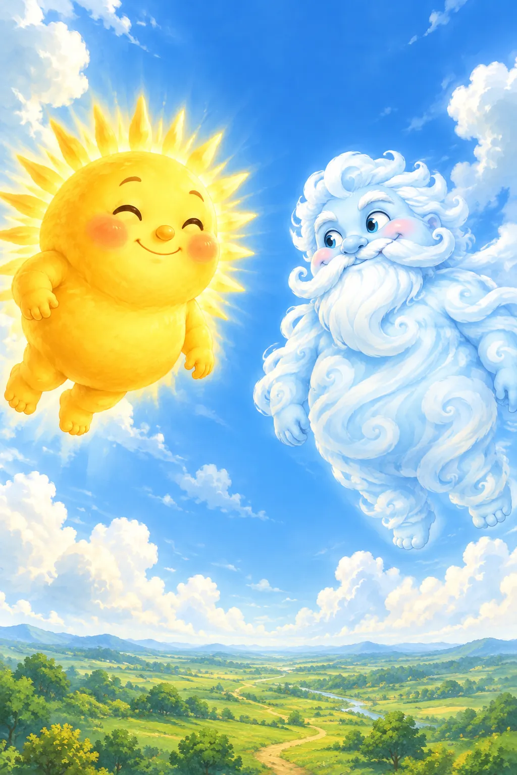 높고 푸른 하늘 위에서,
북풍과 해님이 서로 마주 보고 있었어요.
