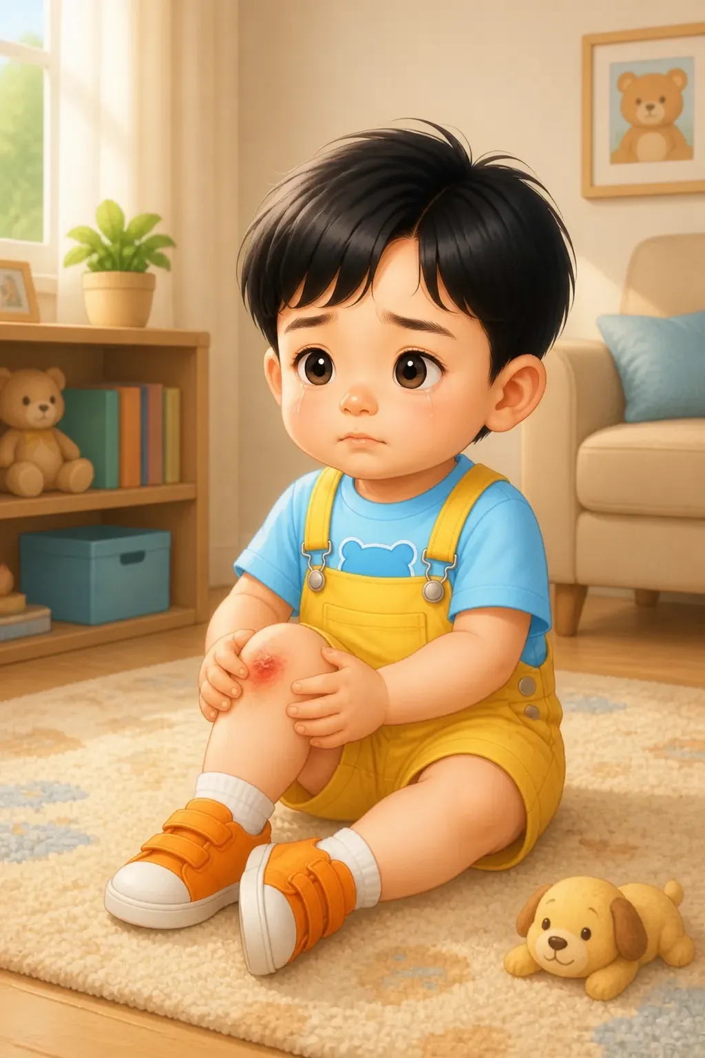 현수가 넘어졌어요.

무릎이 아파서 눈물이 났어요.