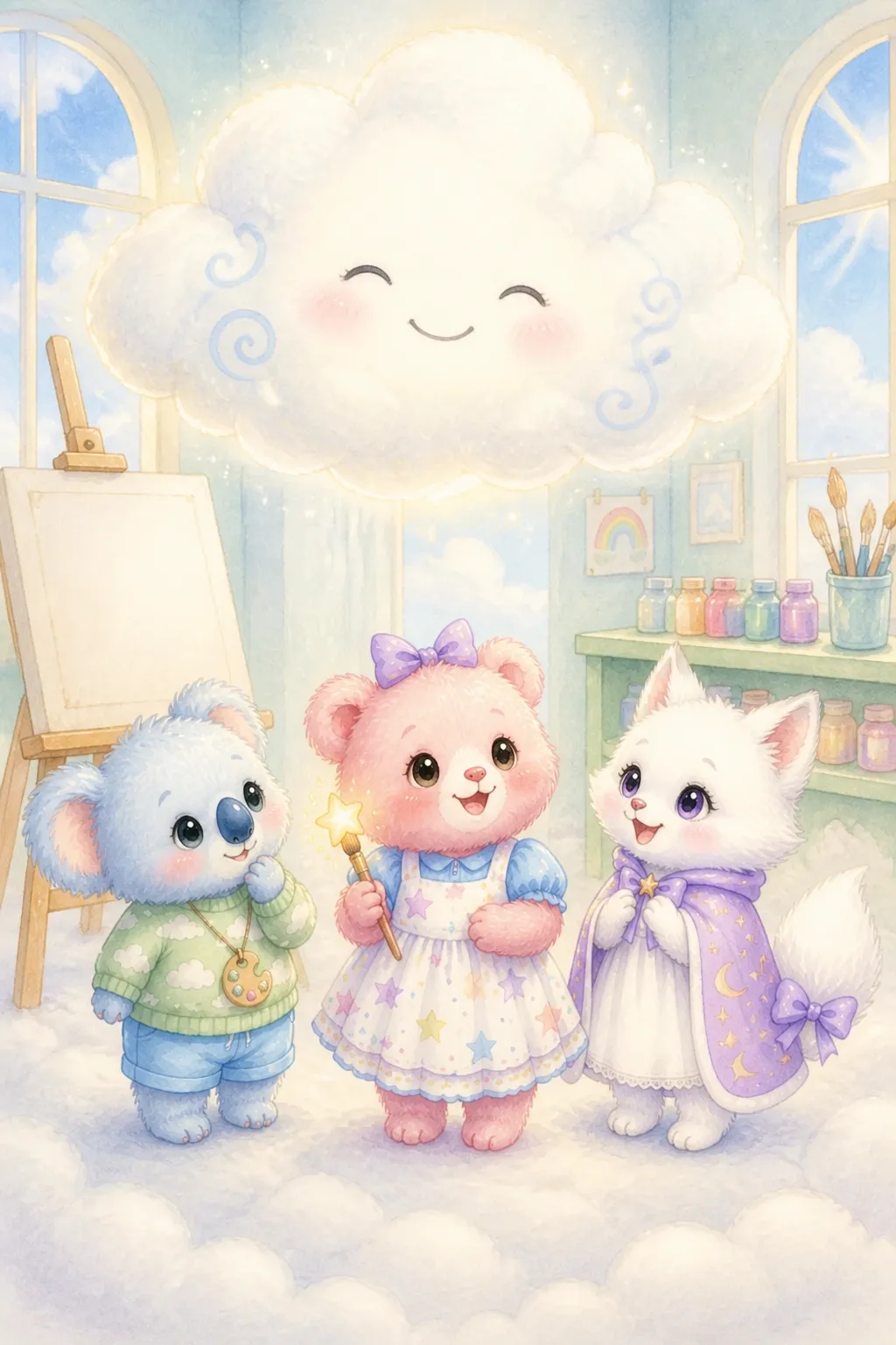 뭉게뭉게 선생님 구름이 나타났어요.
"오늘은 하늘에 무지개를 그려요!"