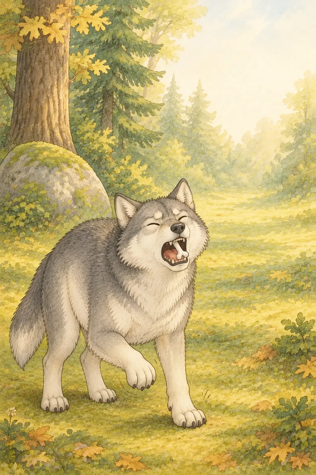 "아이고, 목이 너무 아파.
이 뼈를 못 빼면 아무것도 못 먹겠어."
늑
